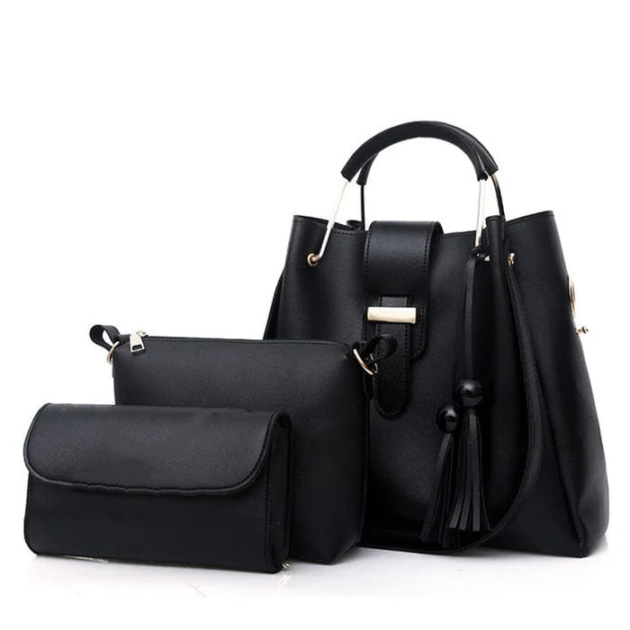 Classic Black 3-Piece Handbag Set