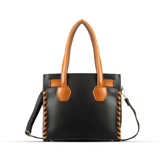 Elegant Black Tote Bag with Brown Tassel Accent