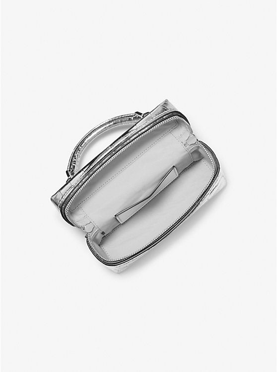 Silver Croc-Embossed Mini Top Handle Bag