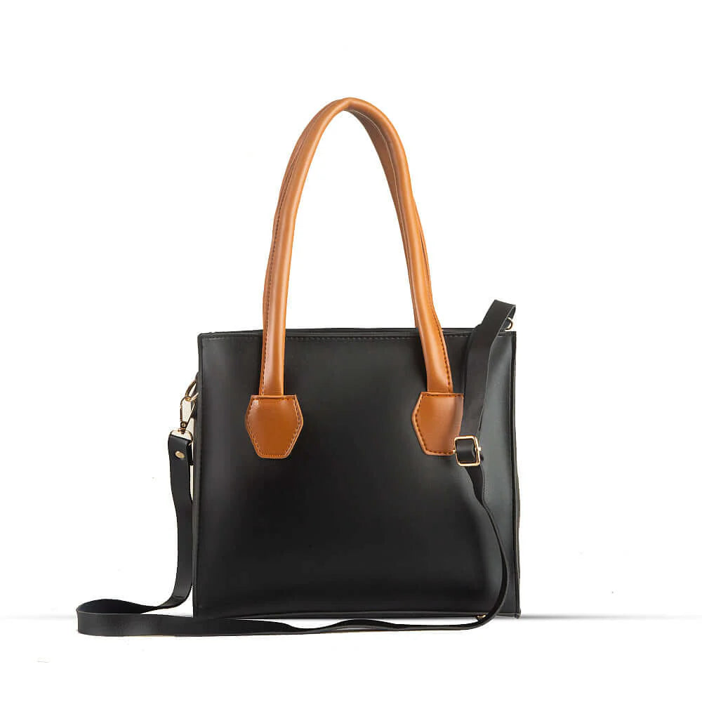 Elegant Black Tote Bag with Brown Tassel Accent