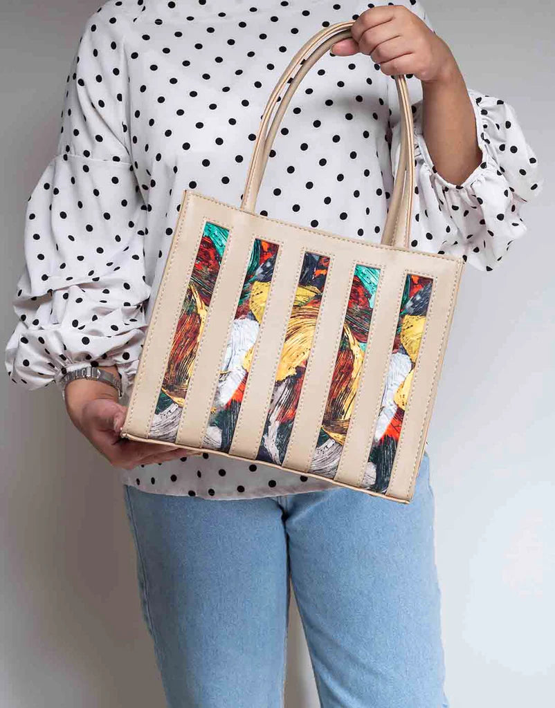 Abstract Panel Tote Handbag