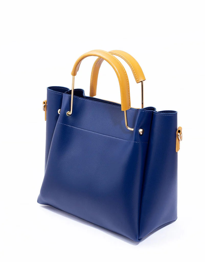 Royal Blue Structured Tote with Tan Accents