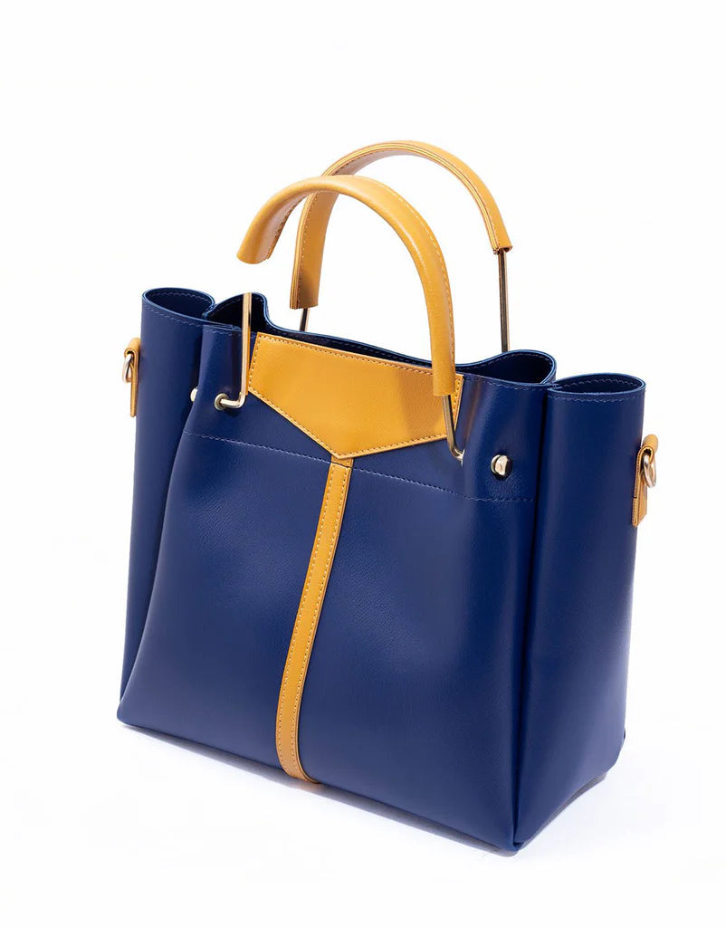 Royal Blue Structured Tote with Tan Accents