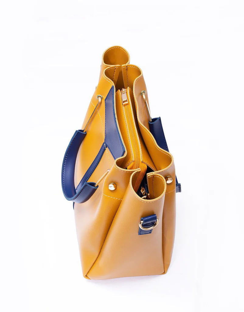 Chic Mustard & Blue Elegant Handbag