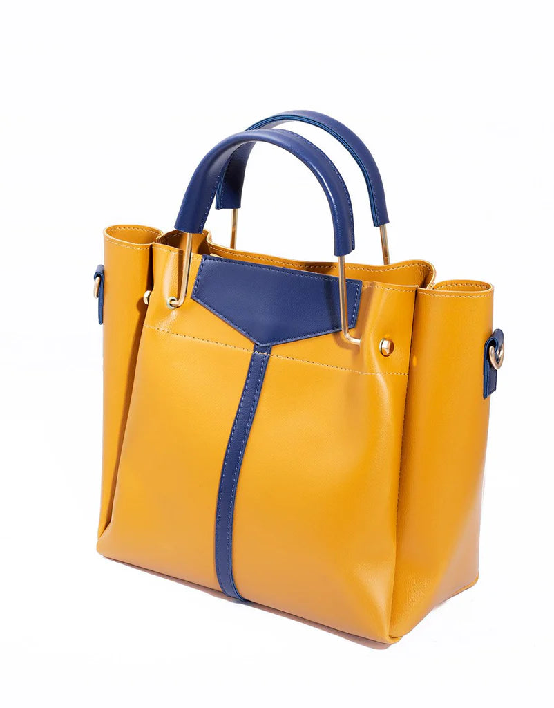 Chic Mustard & Blue Elegant Handbag