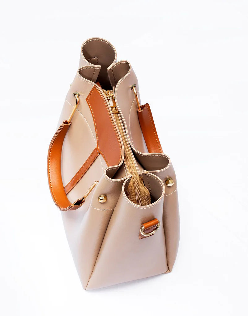 Elegant Nude & Tan Classic Handbag