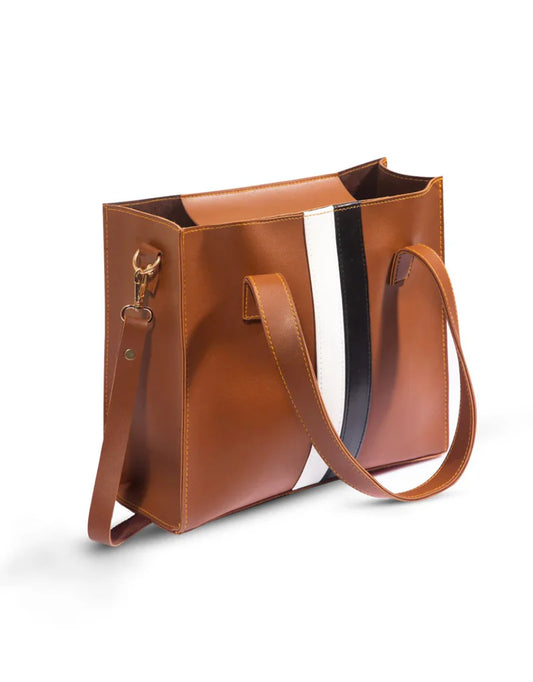 Brown Vogue Stripe Tote Bag