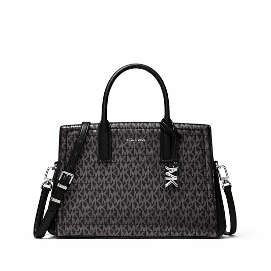 Laila Medium Metallic Signature Logo Satchel