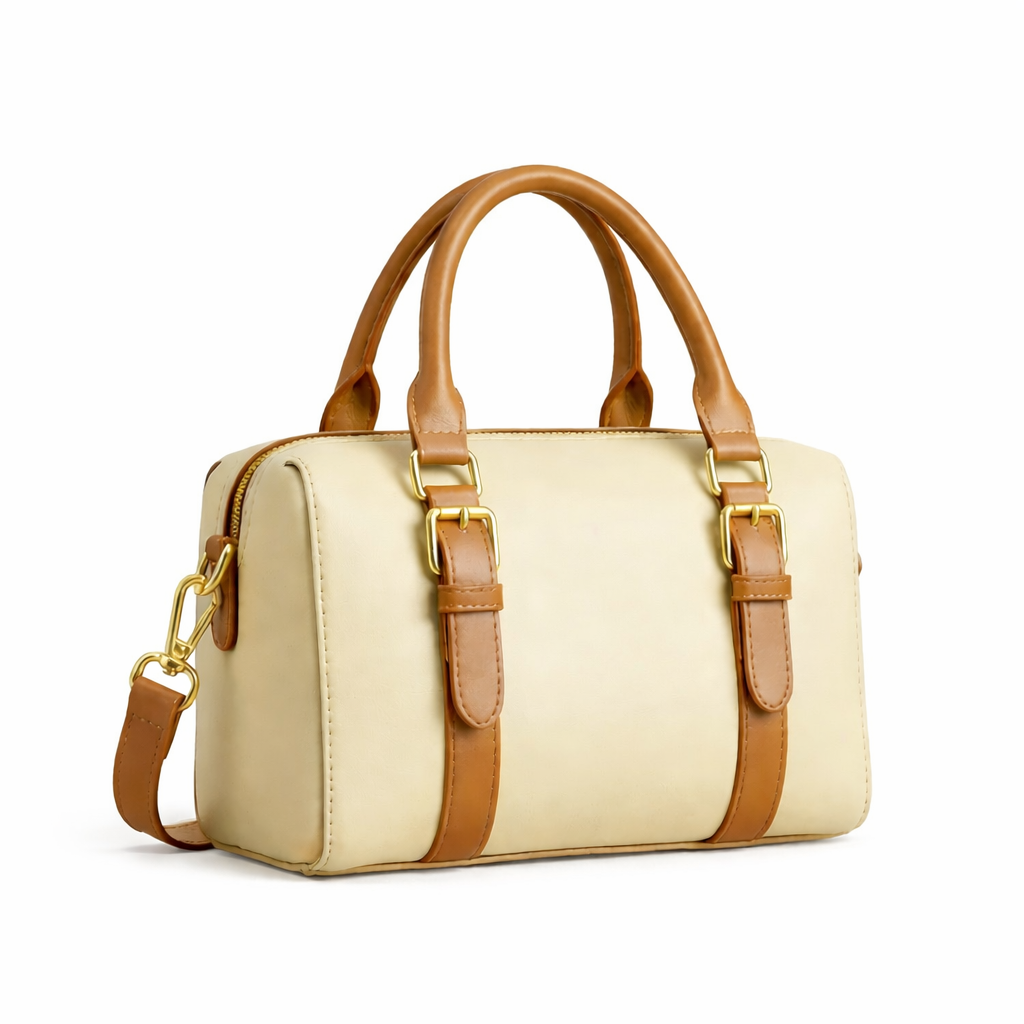 Elegant Two-Tone Tan & Black Women’s Handbag