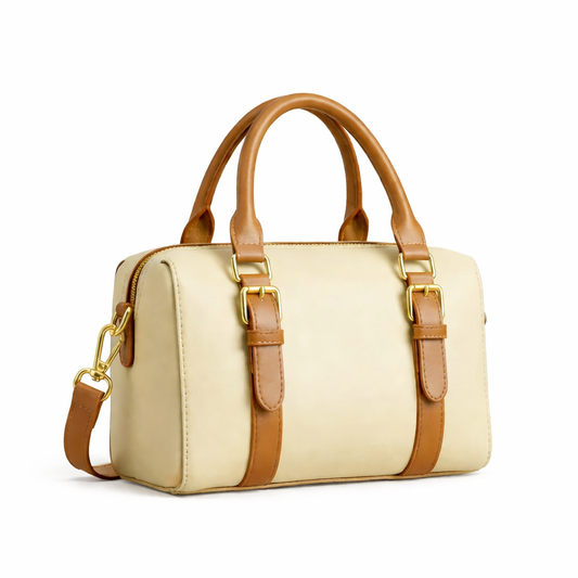 Elegant Two-Tone Tan & Black Women’s Handbag