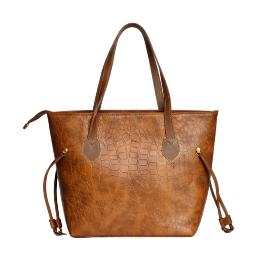 Caramel Croc-Embossed Classic Tote Bag