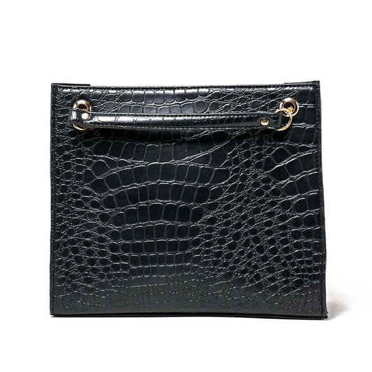 Black Croc-Textured Top Handle Mini Bag