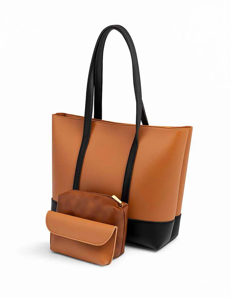Fiora Brown 3-Piece Tote Handbag Set