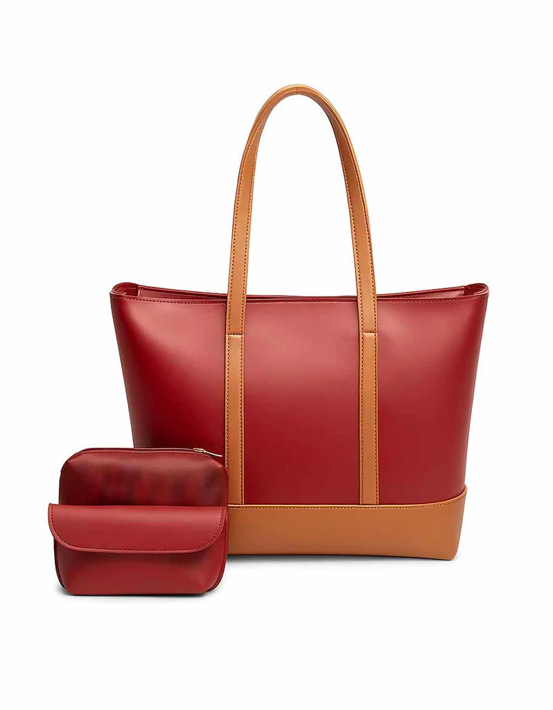 Fiora Maroon 3-Piece Tote Handbag Set