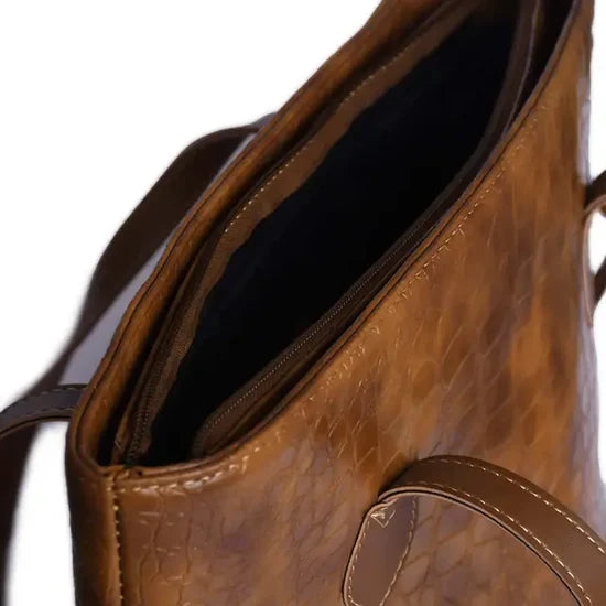 Caramel Croc-Embossed Classic Tote Bag