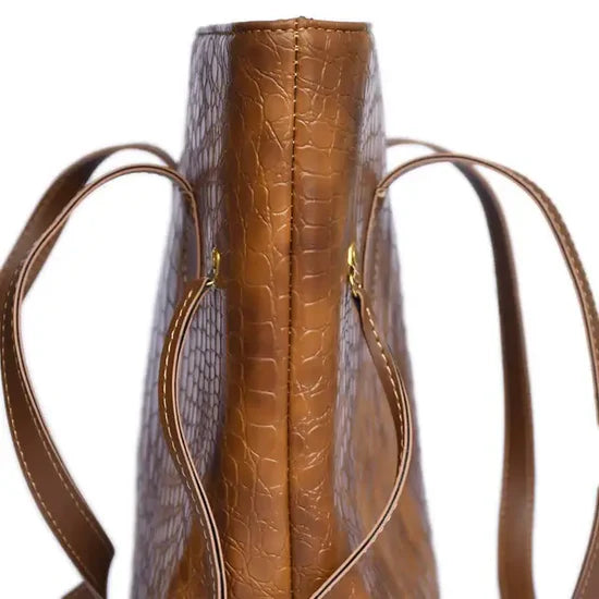 Caramel Croc-Embossed Classic Tote Bag