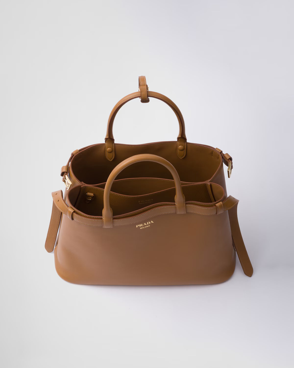 Prada Buckle medium leather handbag with double belt