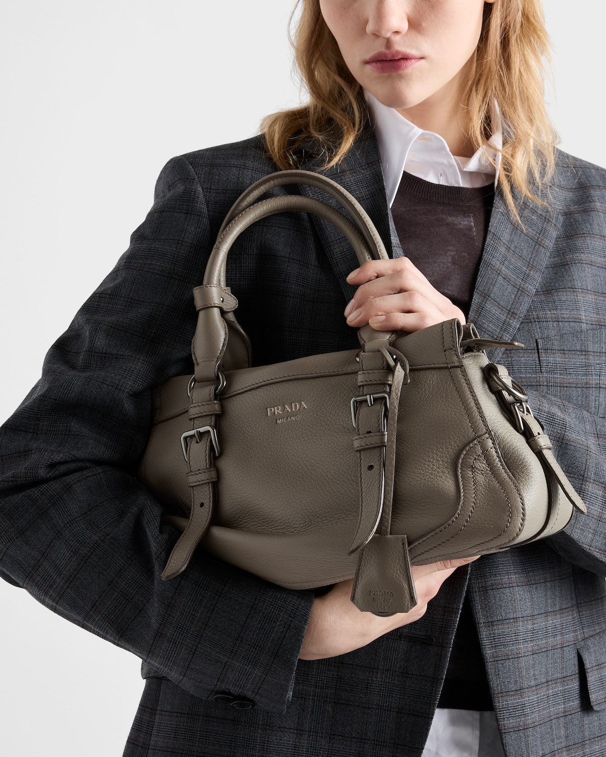 Large leather tote bag Clay Grey